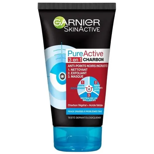 Garnier Skinactive garnier gel nettoyant pure active intensif 3en1 anti points noirs incrustés en charbon 150ml - Parfum et cosmétiques authentiques en vente chez Choupinette para & parfumerie