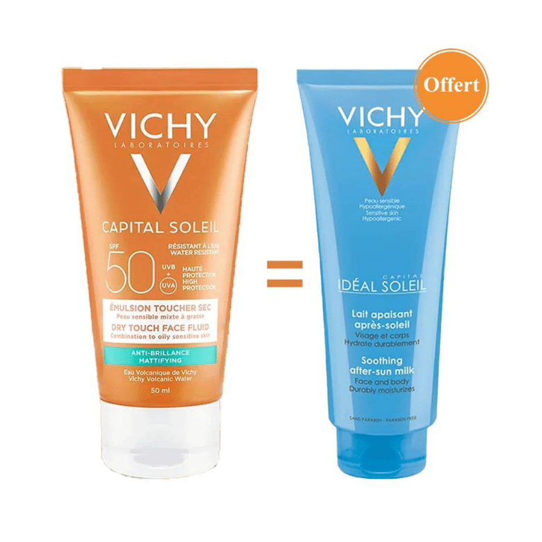 Vichy écran vichy teinté capital soleil émulsion toucher sec spf50+ 50ml + lait vichy apaisant après soleil offert - Parfum et cosmétiques authentiques en vente chez Choupinette para & parfumerie