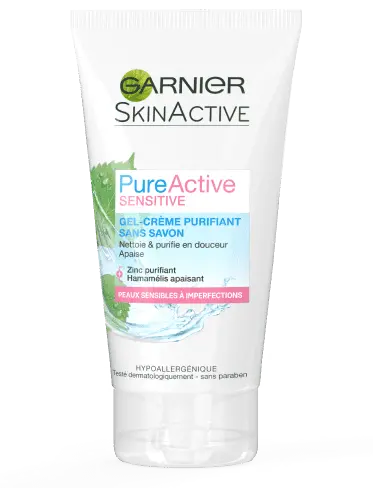 Garnier Pure active sensitive garnier zinc& hamamelis gel crème purifiant sans savon - Parfum et cosmétiques authentiques en vente chez Choupinette para & parfumerie