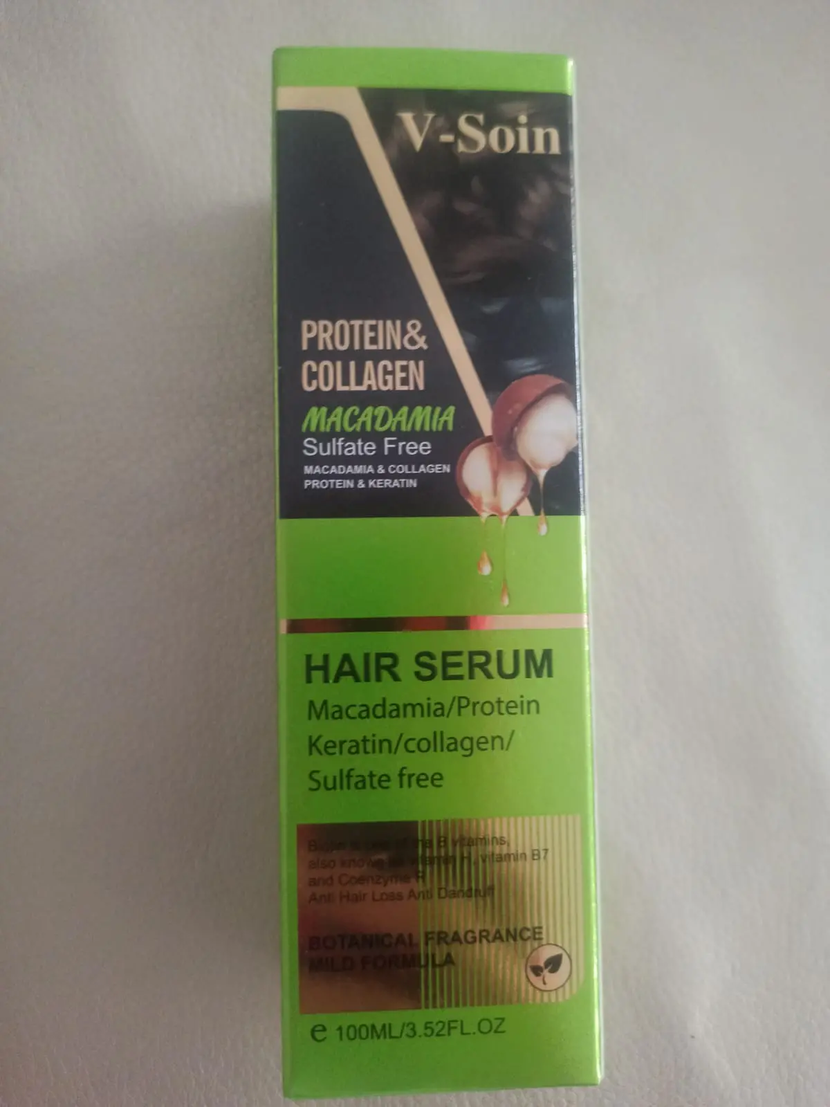 V soin Sérum cheveux protein et collagen macadamia(vert) 100ml - Parfum et cosmétiques authentiques en vente chez Choupinette para & parfumerie