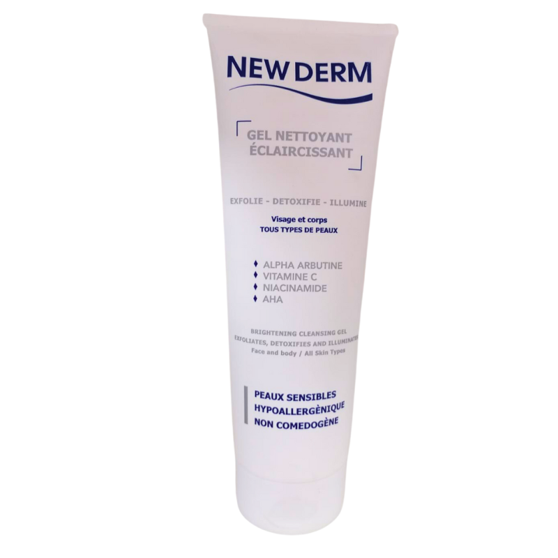 new derm Gel nettoyant new derm éclaircissant visage et corps tous type de peaux 250ml - Parfum et cosmétiques authentiques en vente chez Choupinette para & parfumerie