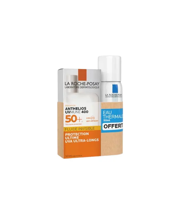 La roche posay Kit écran solaire fluide invisible anthelios uvmune 400 spf 50+ la roche posay + eau thermale offert 50ml - Parfum et cosmétiques authentiques en vente chez Choupinette para & parfumerie