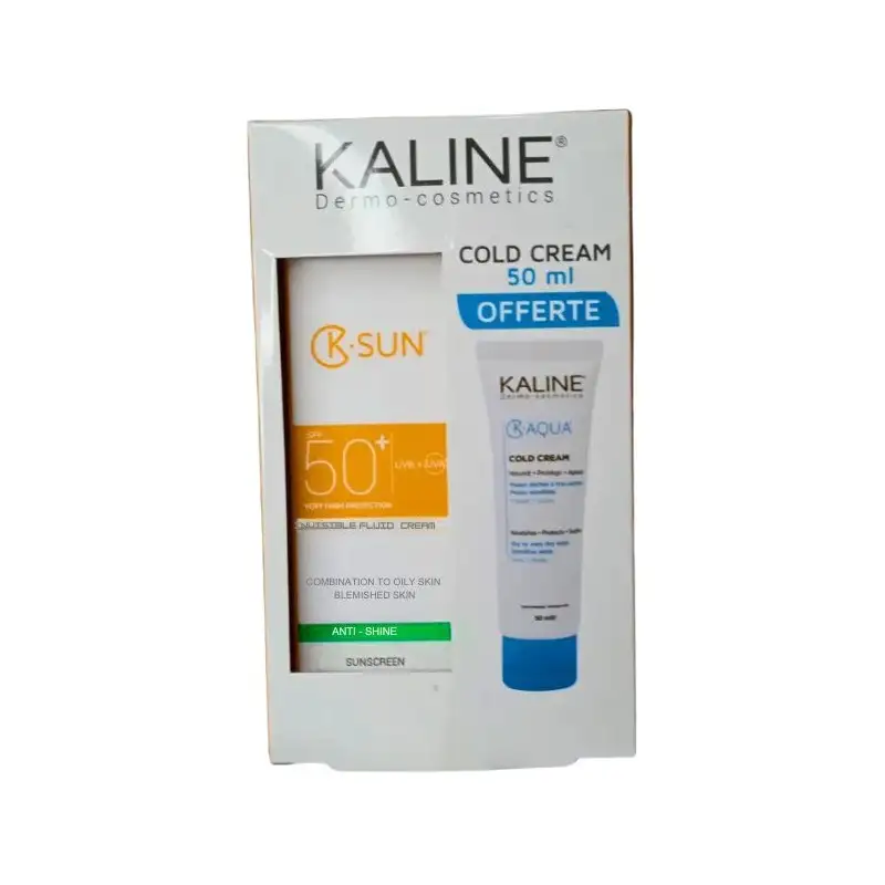 Kit crème fluide solaire invisible kaline anti brillance spf 50+ +crème hydratante offerte - Kaline | Parfumerie & Parafumerie en ligne