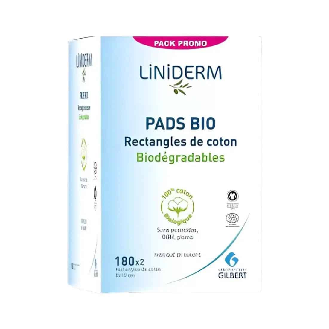 pack promo pads bio rectangles de coton liniderm gilbert 180x2 - Gilbert | Parfumerie & Parafumerie en ligne
