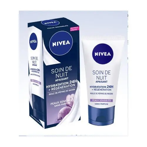 Nivea soin de nuit apaisant hydratation 24h + régénération huile de pépins de raisin 50ml - Nivea | Parfumerie & Parafumerie en ligne