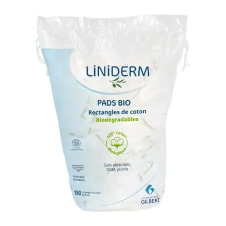 pads bio rectangles de coton liniderm gilbert 180 - Gilbert | Parfumerie & Parafumerie en ligne