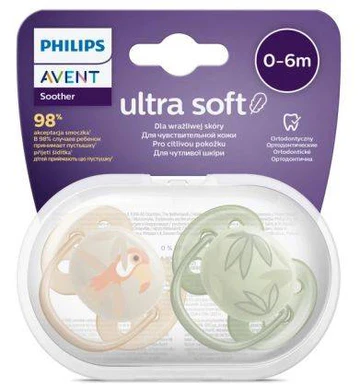 Lot de 2 sucettes avent philips ultra soft (vert & orange) 0-6m - avent | Parfumerie & Parafumerie en ligne