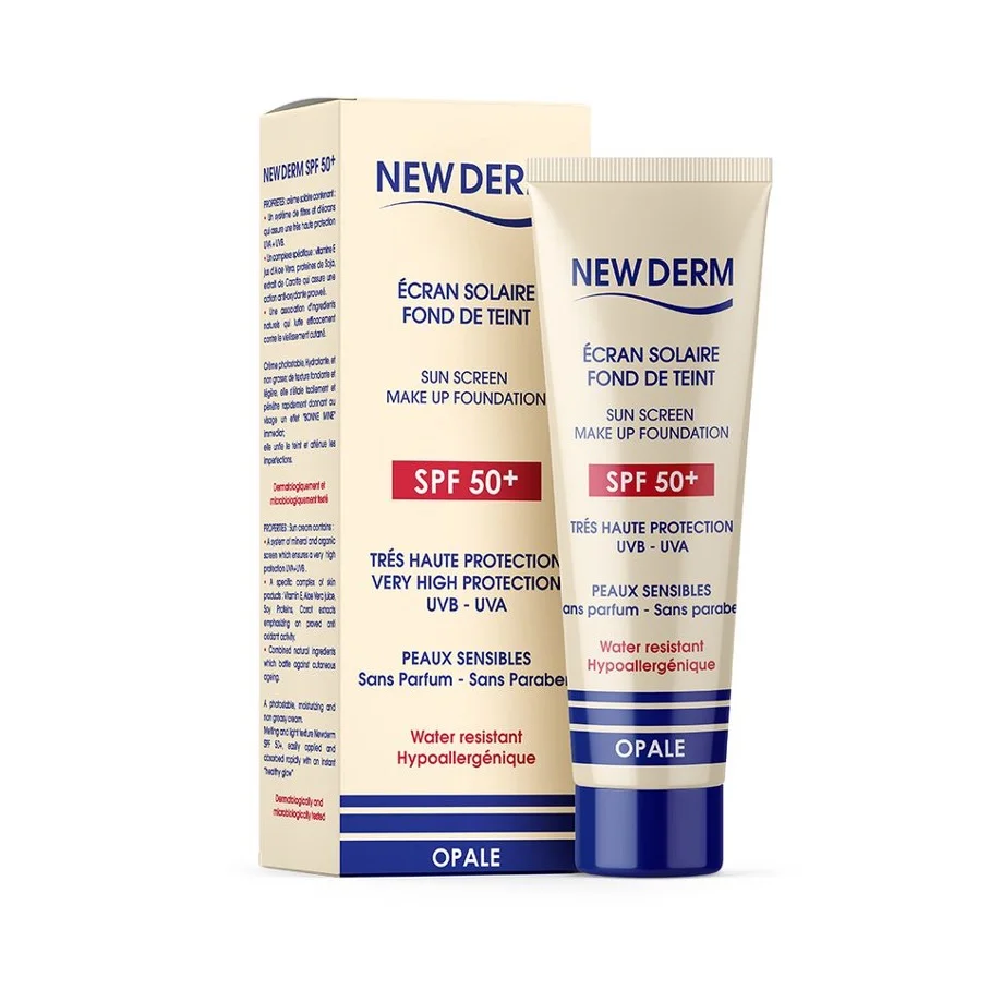 écran solaire fond de teint new derm spf50+ opale 50ml - new derm | Parfumerie & Parafumerie en ligne