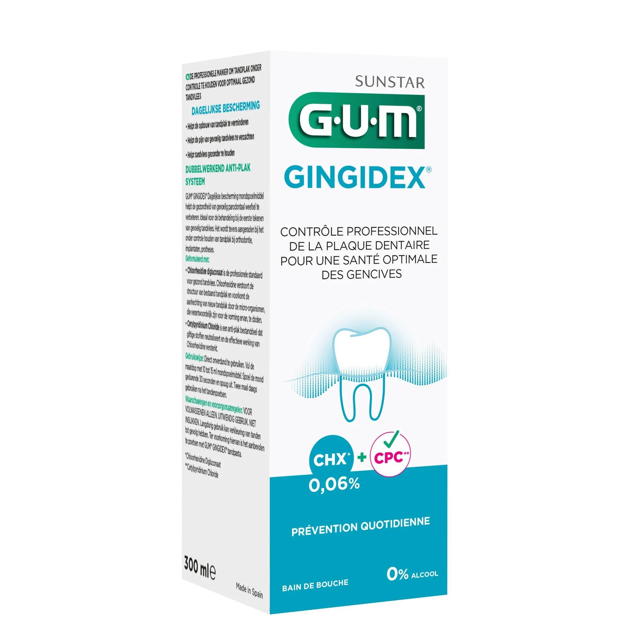 bain de bouche gum gingidex controle professionnel 0.06% CHX 0% Alcool 300ml - GUM | Parfumerie & Parafumerie en ligne