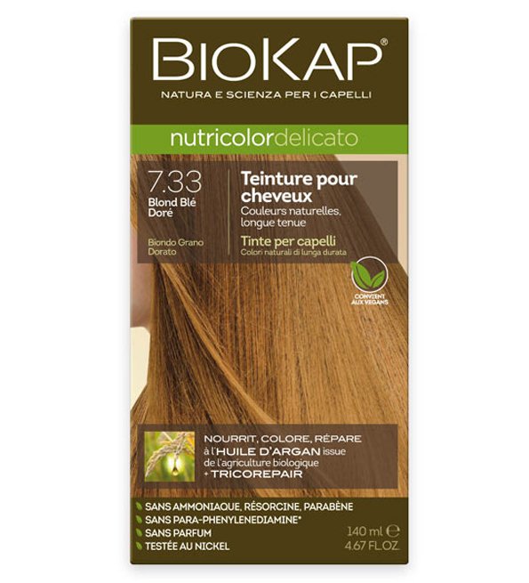 coloration cheveux biokap nutricolor à l'huile d'argan bio + tricorepair N°7.33 blond blé doré - biokap | Parfumerie & Parafumerie en ligne