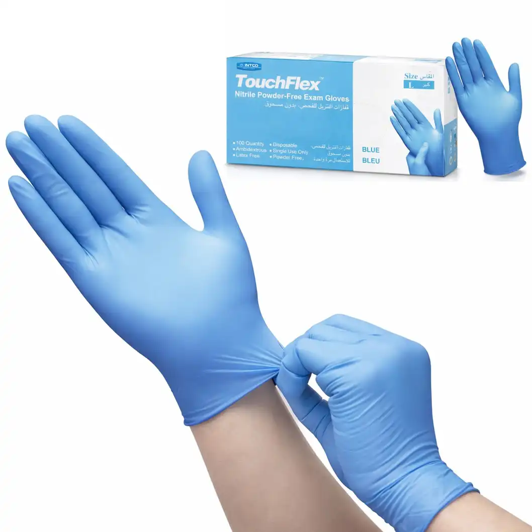 gants plastique bleu touchflex nitrile powder free taille S 100p - touchflex | Parfumerie & Parafumerie en ligne