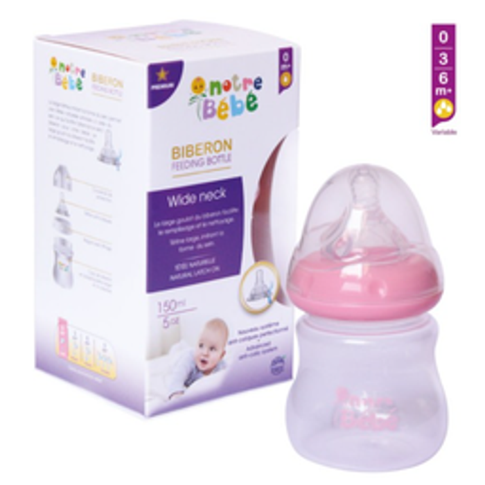 biberon notre bébé 0M+ plastique rose 150ml - Notre bébé | Parfumerie & Parafumerie en ligne