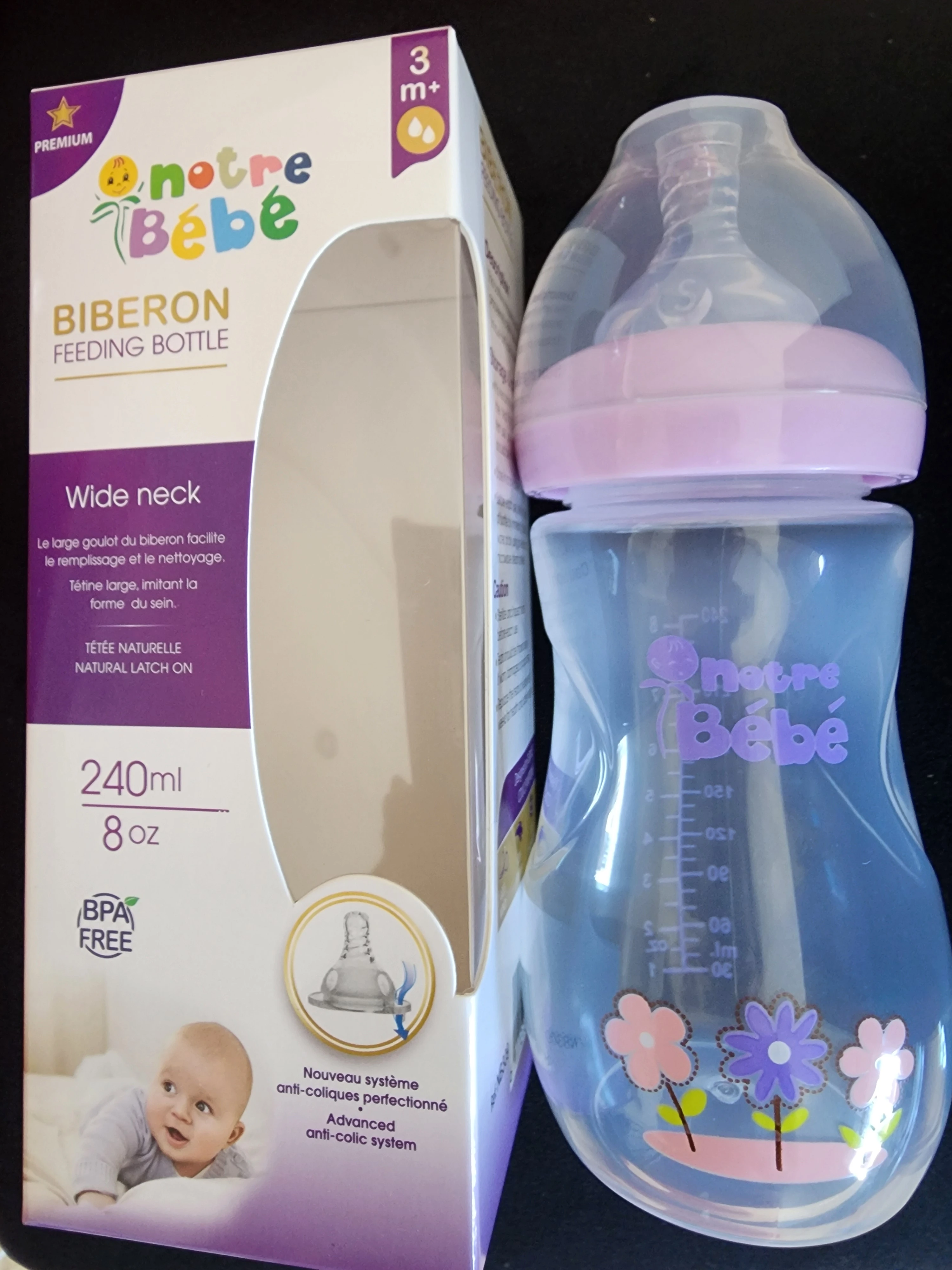  biberon notre bébé 3m+ violet 240ml - Notre bébé | Parfumerie & Parafumerie en ligne