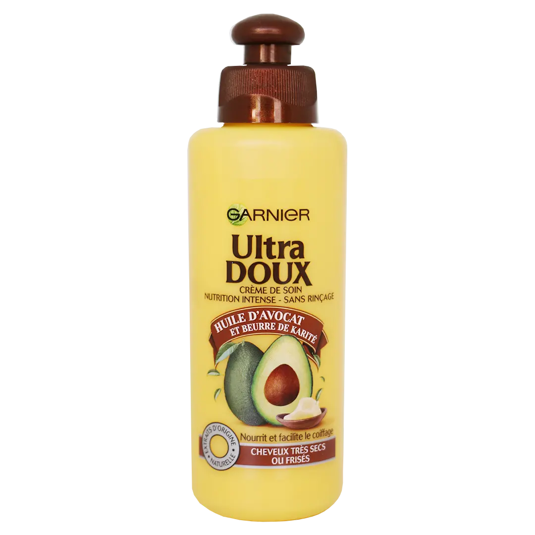 Crème cheveux garnier ultra doux nutrition intense huile d'avocat et beurre de karité cheveux bouclés sans rinçage 200ml - Garnier | Parfumerie & Parafumerie en ligne