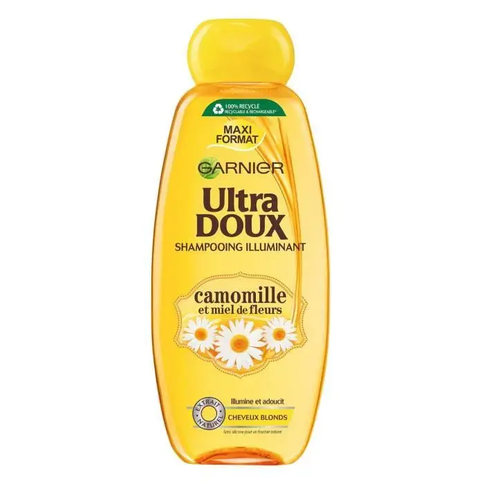 Garnier Shampoing garnier ultra doux illuminant camomille et miel de fleurs cheveux blonds 400ml - Parfum et cosmétiques authentiques en vente chez Choupinette para & parfumerie