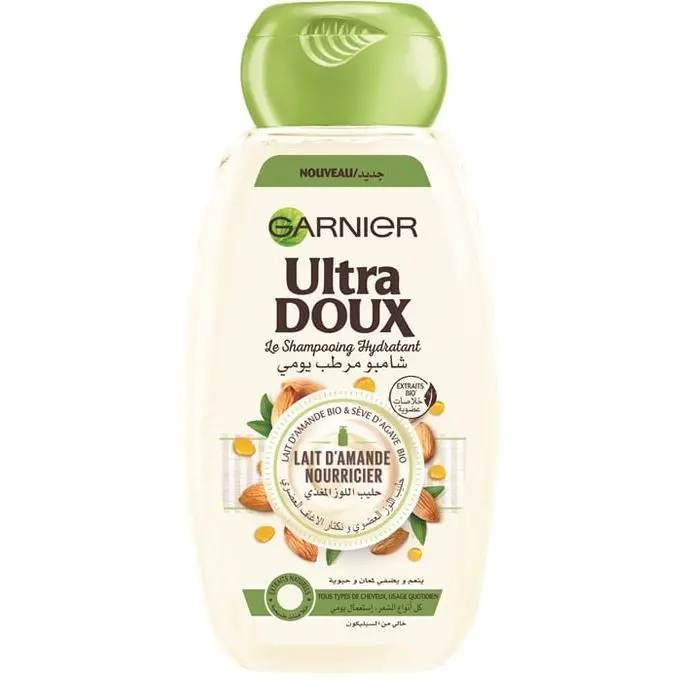 Garnier Shampoing garnier ultra doux hydratant lait d'amande nourricier tous types de cheveux 400ml - Parfum et cosmétiques authentiques en vente chez Choupinette para & parfumerie