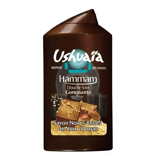 Ushuaia Gel douche soin gommant au savon noir et éclats de noix d'argan 250ml - Parfum et cosmétiques authentiques en vente chez Choupinette para & parfumerie