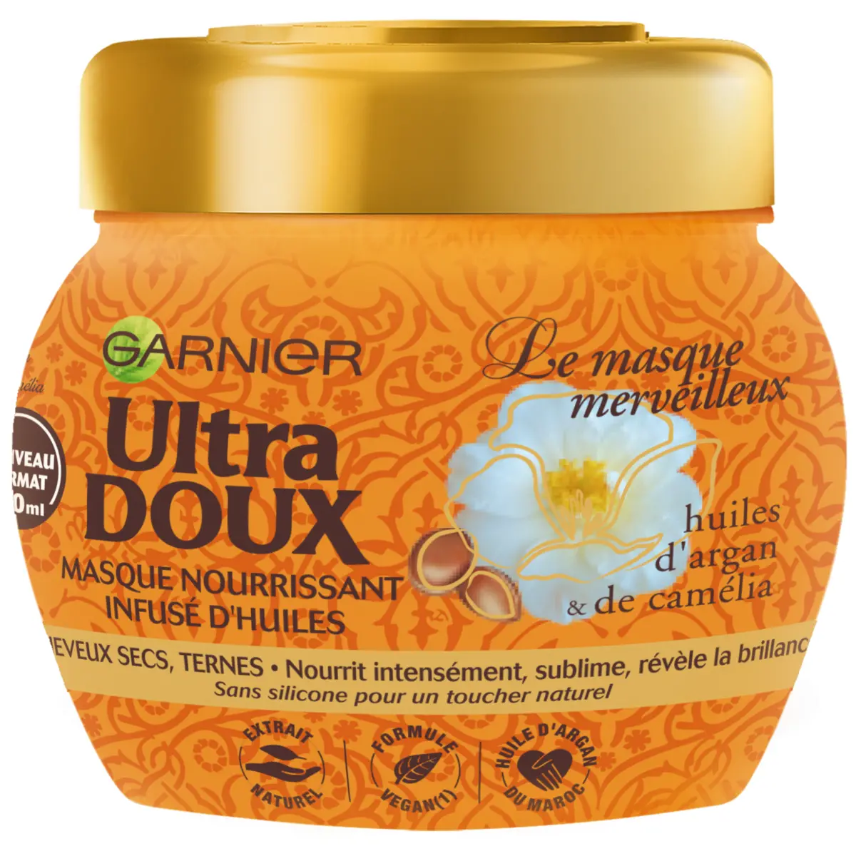 Masque garnier ultra doux argan et camélia cheveux secs ternes 320ml - Garnier | Parfumerie & Parafumerie en ligne
