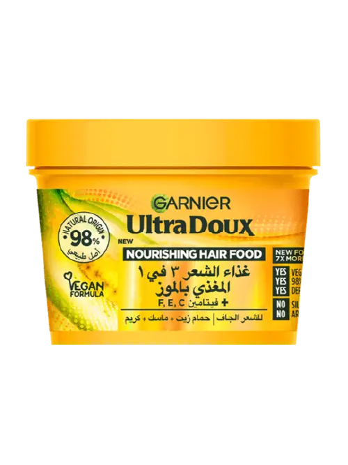 Masque garnier ultrat doux 3en1 banane et shia cheveux secs 390ml - Garnier | Parfumerie & Parafumerie en ligne