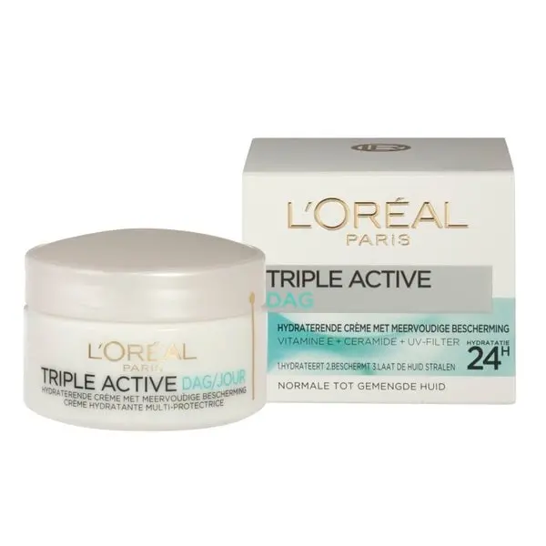 L'oréal Soin l'oréal triple active crème hydratante multi protectrice jour peaux normales à mixtes 50ml - Parfum et cosmétiques authentiques en vente chez Choupinette para & parfumerie